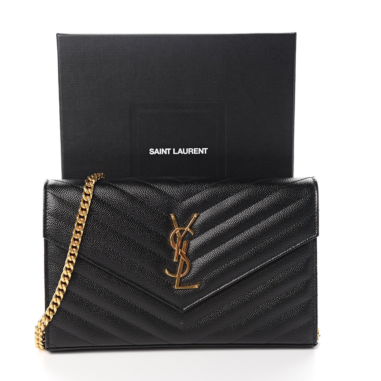Grain De Poudre Matelasse Chevron Monogram Chain Wallet Black