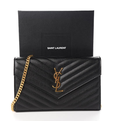 Saint Laurent Grain De Poudre Matelasse Chevron Monogram Chain Wallet Black 9 of 9