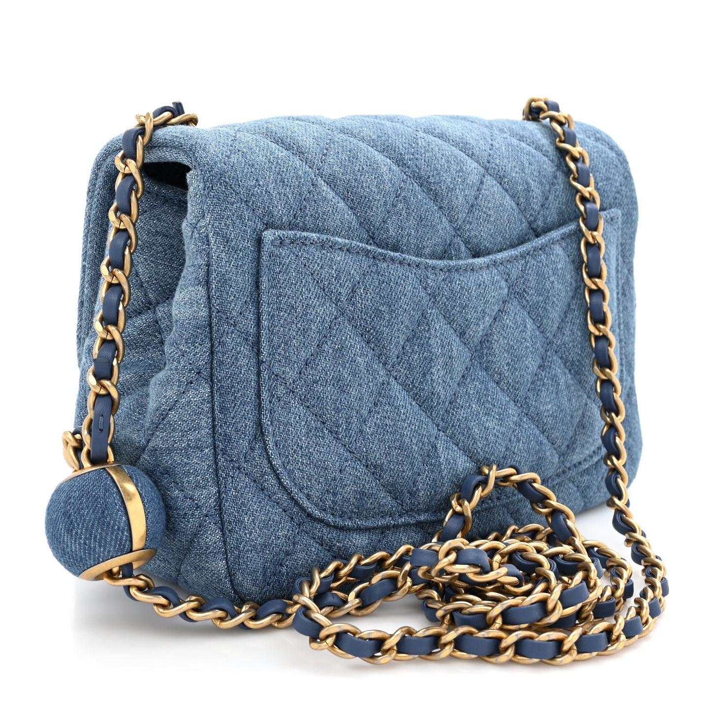 Denim Quilted Mini Pearl Crush Flap Blue