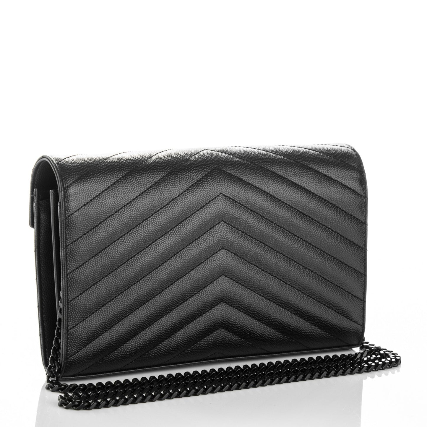 Grain De Poudre Matelasse Chevron Monogram Chain Wallet Black