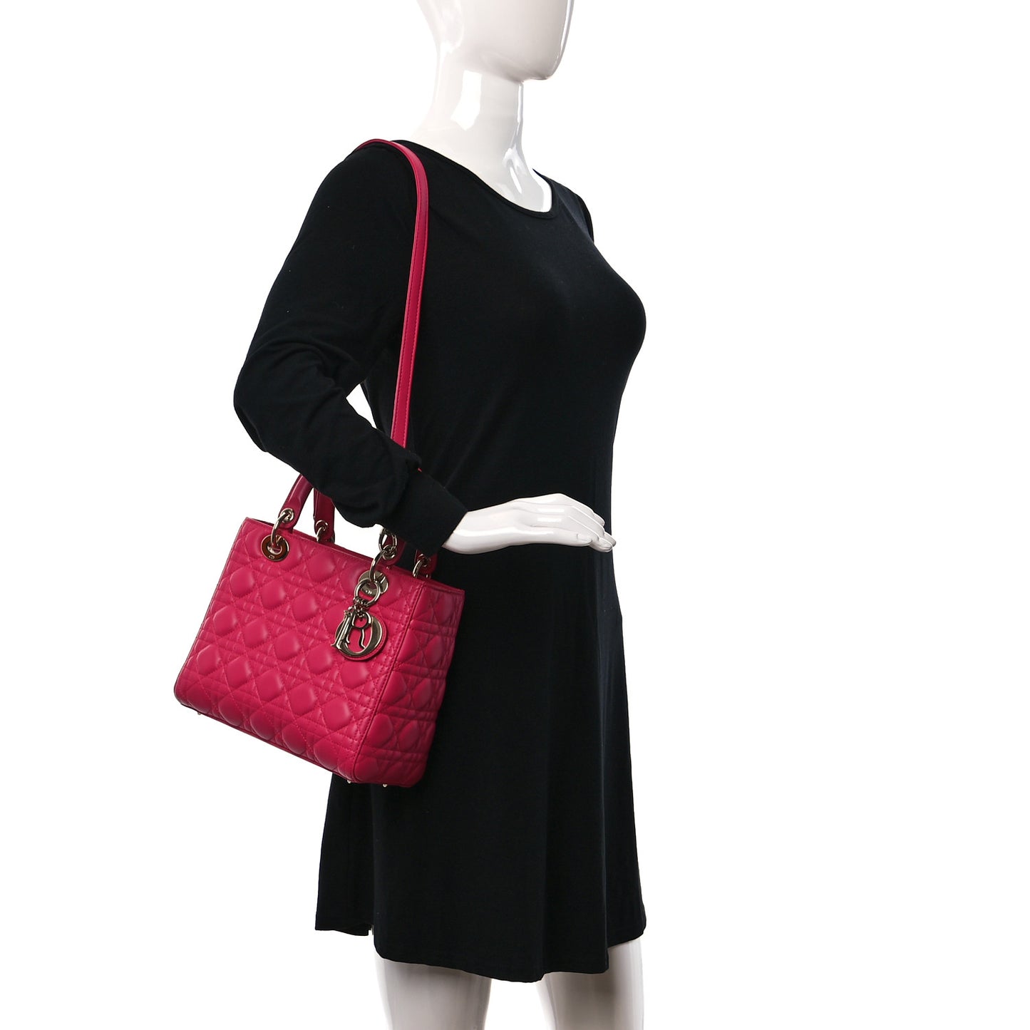 Lambskin Cannage Medium Lady Dior Fuchsia