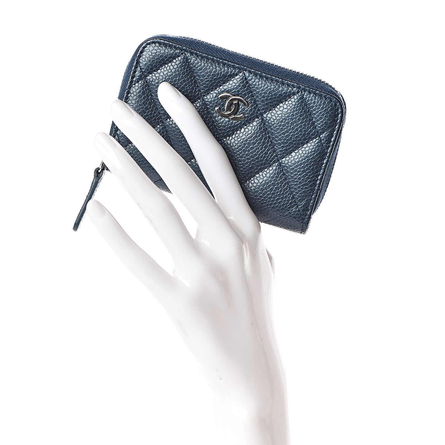 Chanel Metallic Caviar Quilted Zip Coin Purse Dark Blue 2 of 8