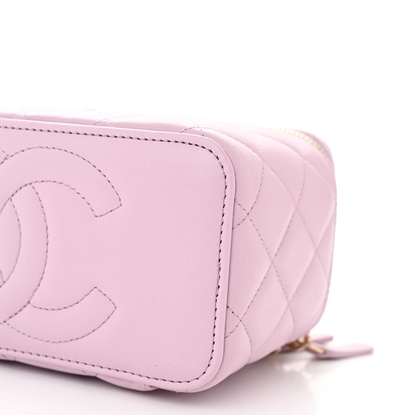 Lambskin Quilted Small Top Handle Vanity Case With Chain Light Pink