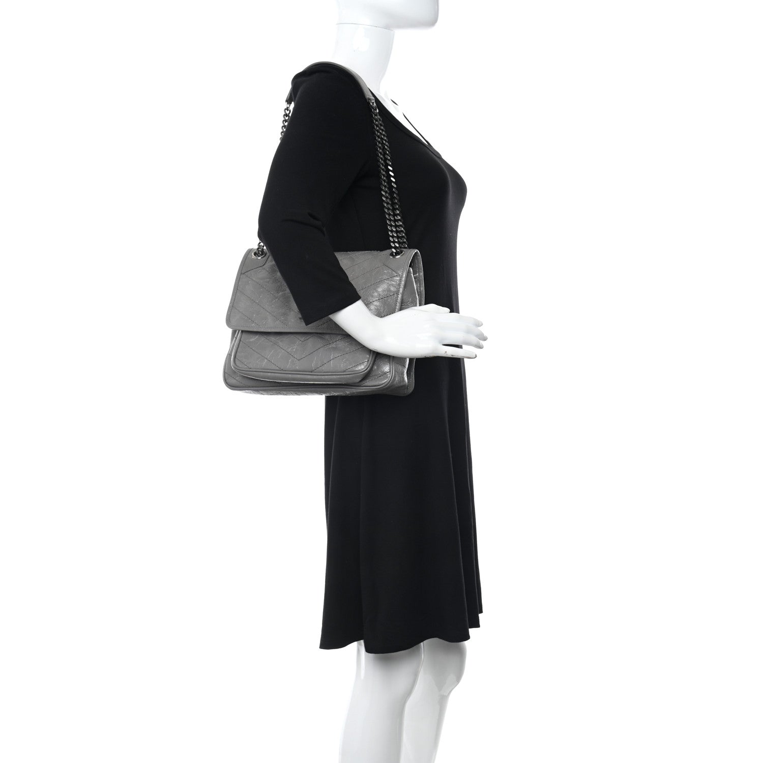 Saint Laurent Crinkled Calfskin Matelasse Monogram Medium Niki Chain Satchel Storm 2 of 10