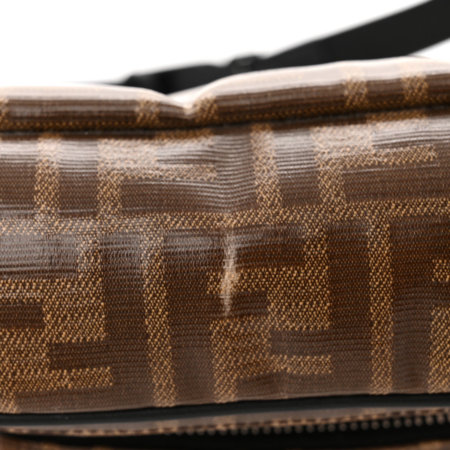 Fendi Glazed Fabric Vitello Century FF 1974 Stamp Patch Pocket Belt Bag Mogano Panna Black 13 of 14