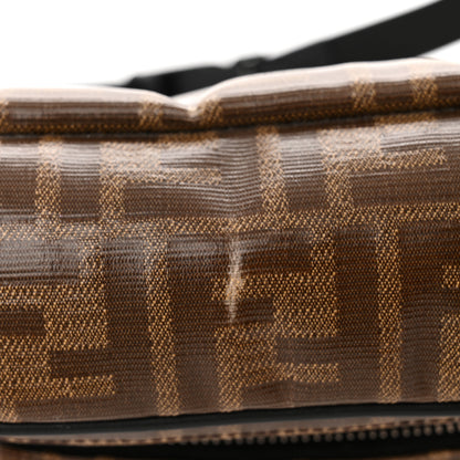 Fendi Glazed Fabric Vitello Century FF 1974 Stamp Patch Pocket Belt Bag Mogano Panna Black 13 of 14