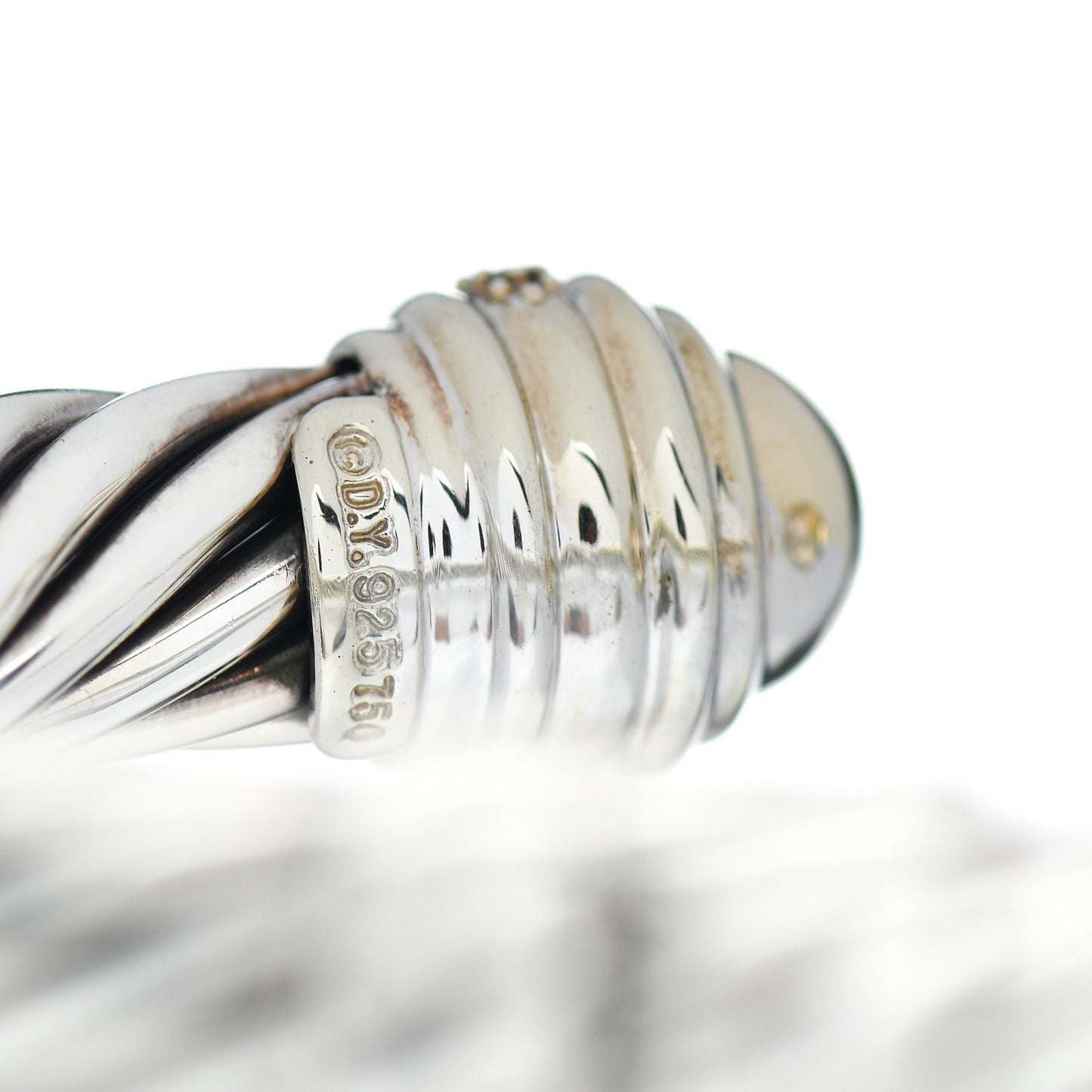 Sterling Silver 18K Yellow Gold Diamond 10mm Cable Classics Dome Bracelet