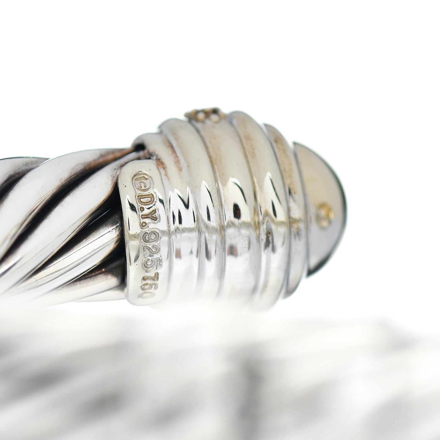 David Yurman Sterling Silver 18K Yellow Gold Diamond 10mm Cable Classics Dome Bracelet 4 of 4