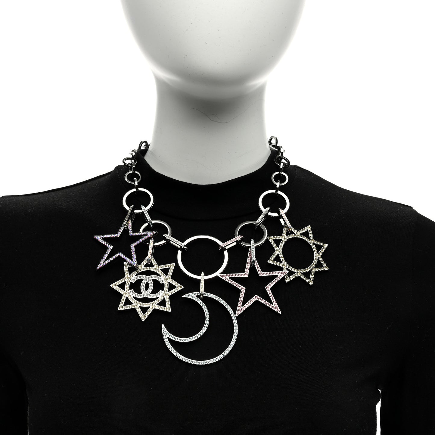 Ruthenium Crystal CC Star Moon Star Necklace