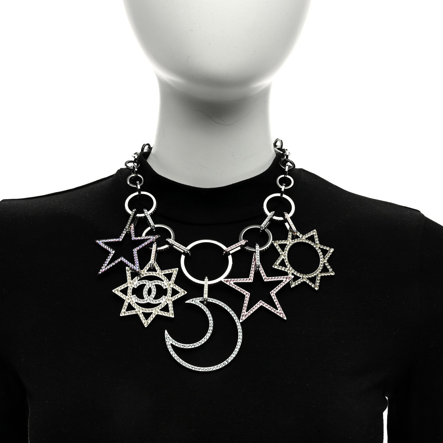 Chanel Ruthenium Crystal CC Star Moon Star Necklace 2 of 4