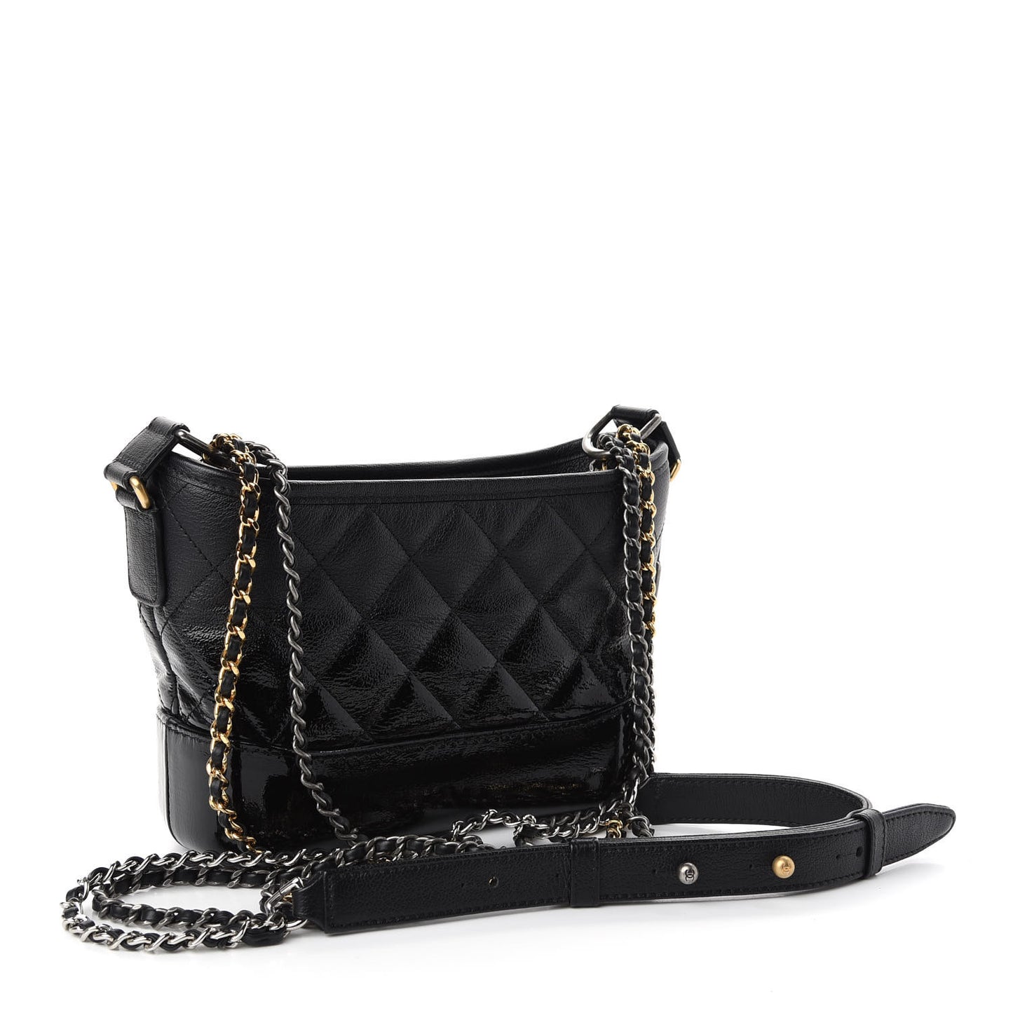 Patent Goatskin Quilted Small Gabrielle Hobo Black