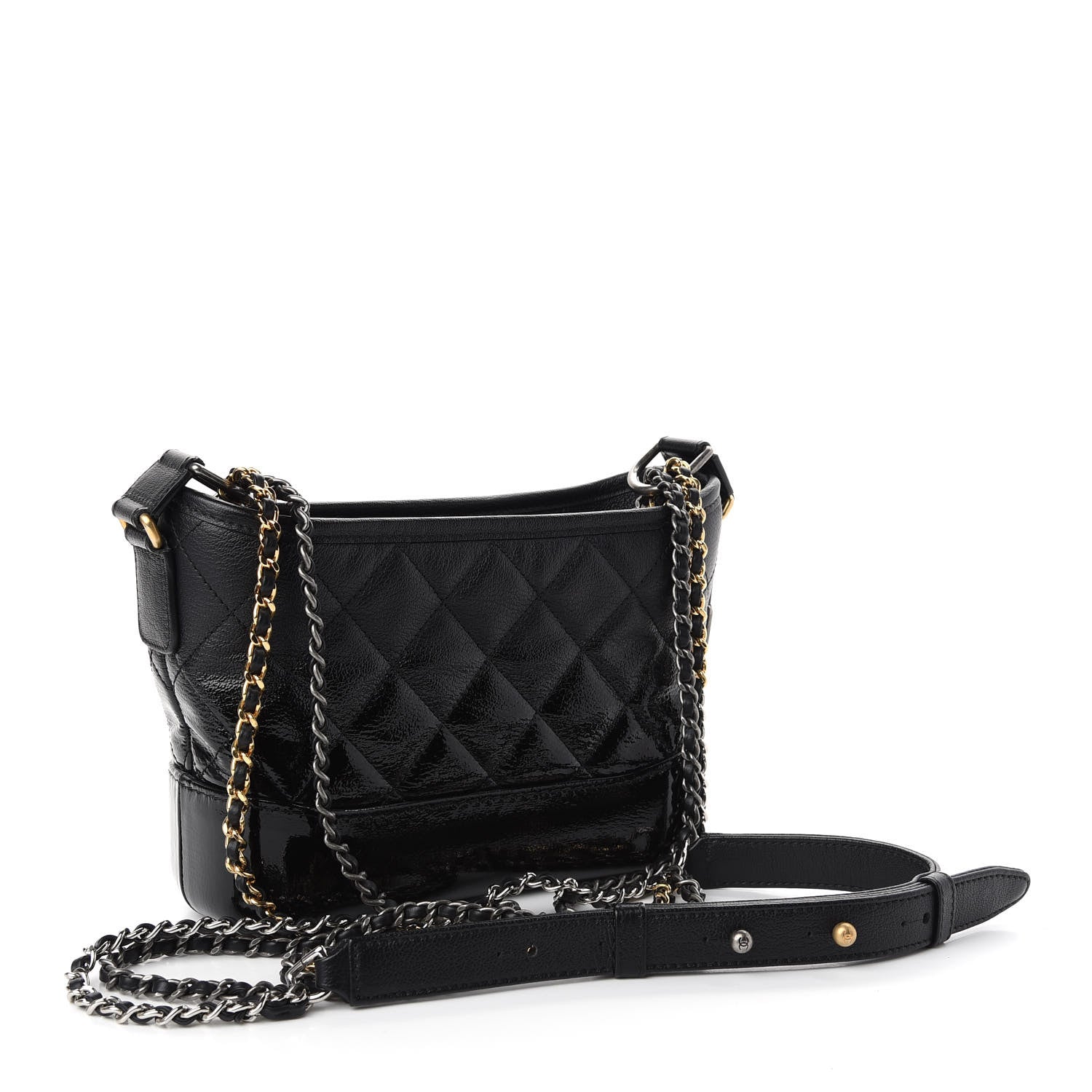 Chanel Patent Goatskin Quilted Small Gabrielle Hobo Black 3 of 9