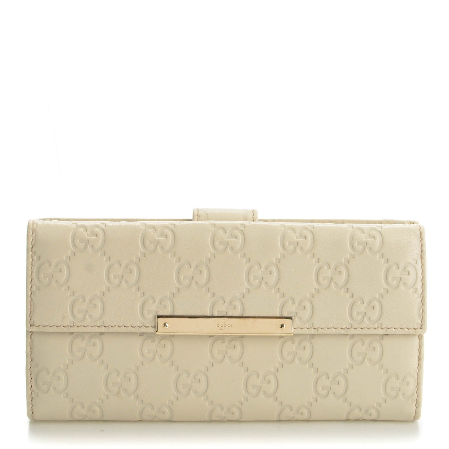 Guccissima Margaux Calfskin Metal Bar Continental Flap Wallet Mystic White