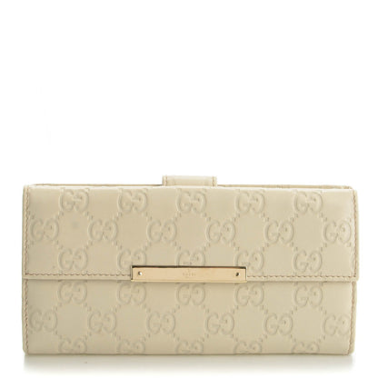 Gucci Guccissima Margaux Calfskin Metal Bar Continental Flap Wallet Mystic White 1 of 8