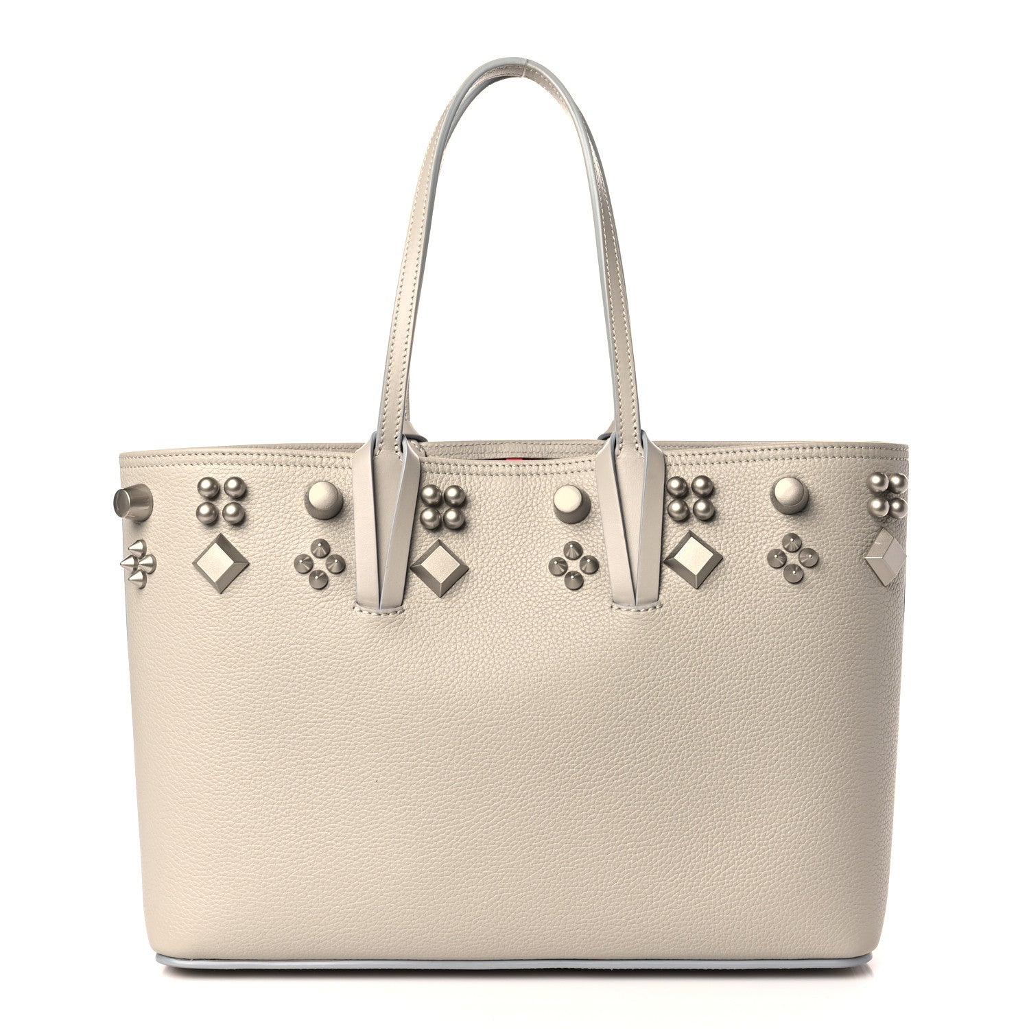 Christian Louboutin Calfskin Spikes Small East West Cabata Tote Light Grey 3 of 10