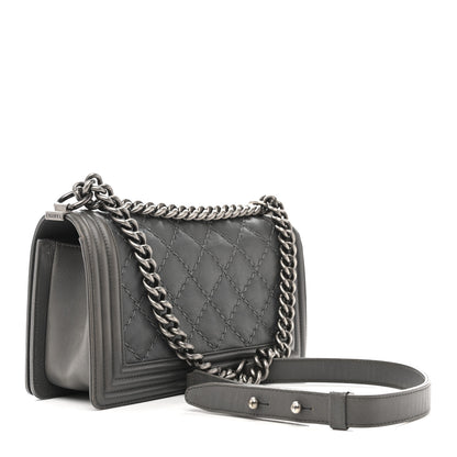 Chanel Calfskin Double Stitch Medium Boy Flap Grey 3 of 16