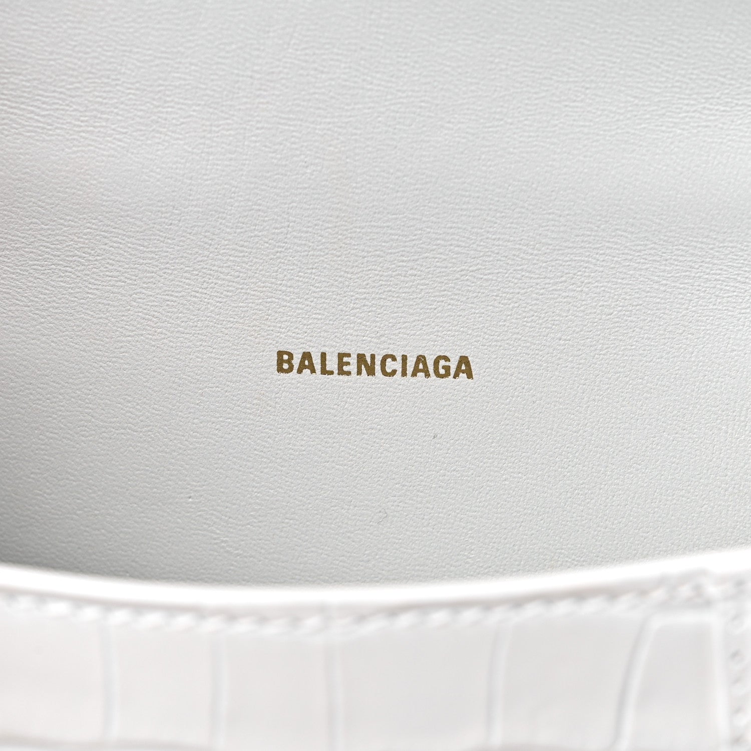 Balenciaga Shiny Calfskin Crocodile Embossed Hourglass Top Handle Bag XS White 5 of 11