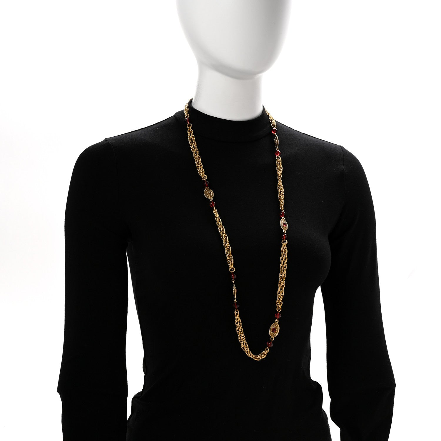 Chanel Gripoix Chicklet Sautoir Necklace Gold Red 2 of 8