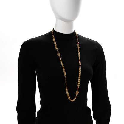 Chanel Gripoix Chicklet Sautoir Necklace Gold Red 2 of 8