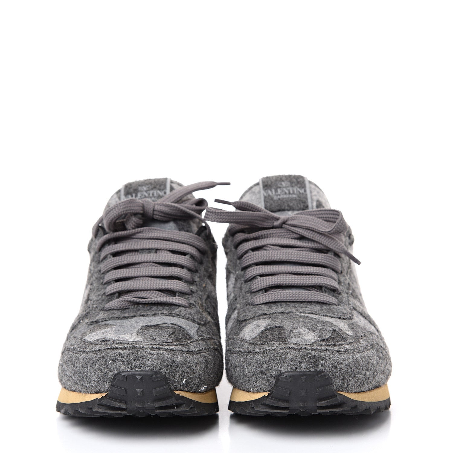 Valentino Garavani Felt Nappa Camouflage Mens Rockrunner Sneakers 41 Grey Green 2 of 7