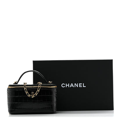 Chanel Calfskin Crocodile Embossed Exoticoco Small Top Handle Vanity Case With Chain Black 12 of 12