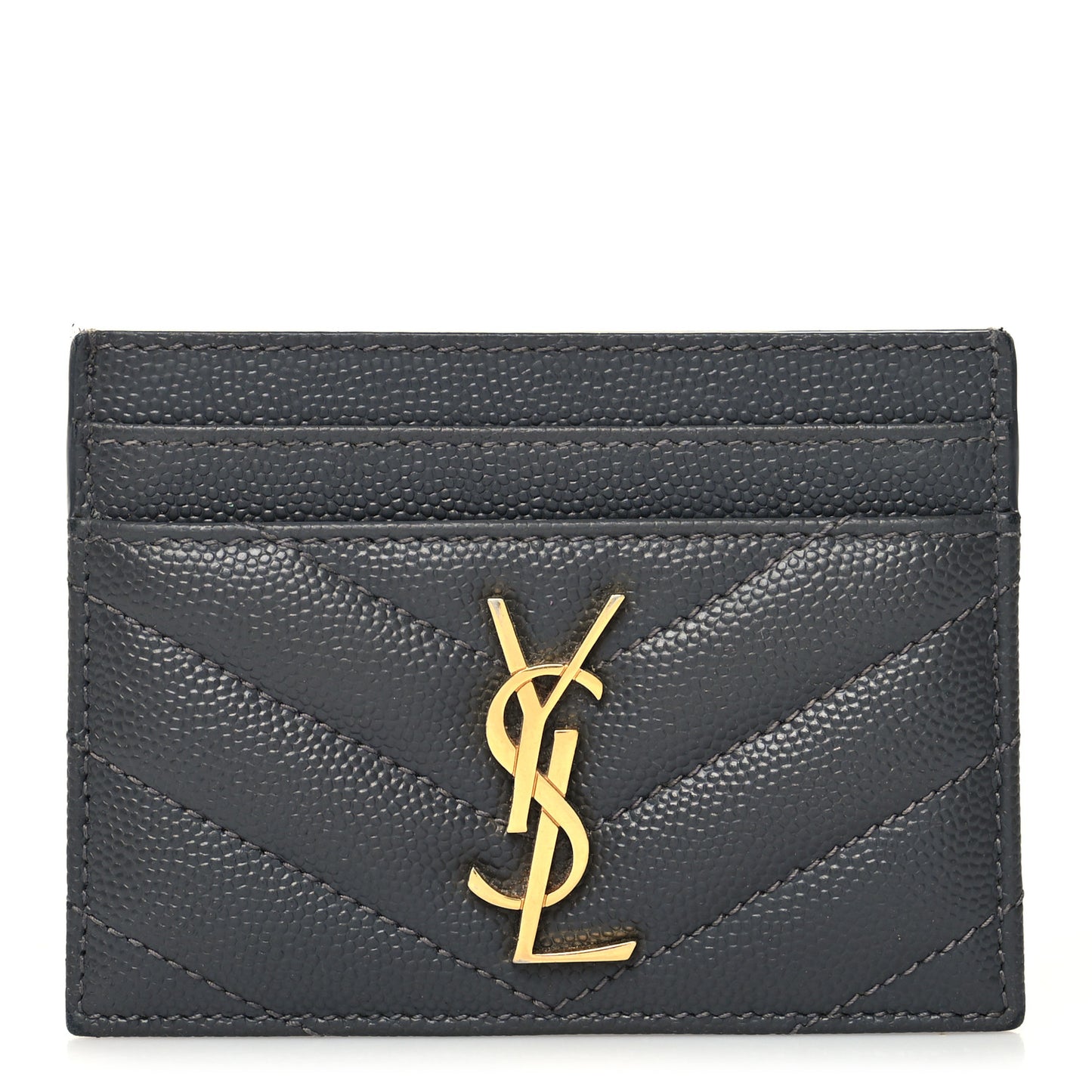 Grain De Poudre Matelasse Chevron Monogram Credit Card Case Coal
