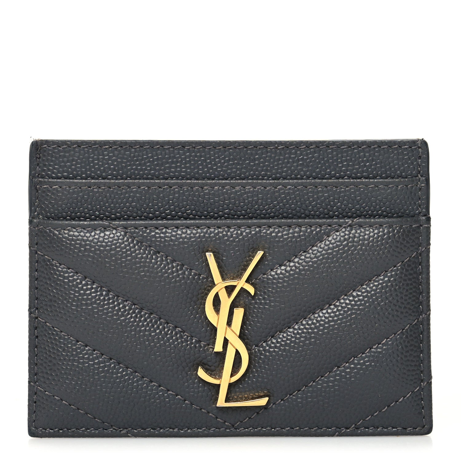 Saint Laurent Grain De Poudre Matelasse Chevron Monogram Credit Card Case Coal 1 of 8