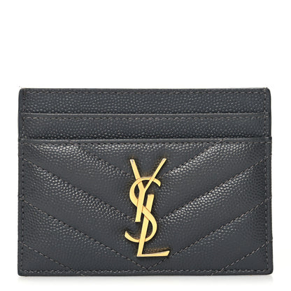 Saint Laurent Grain De Poudre Matelasse Chevron Monogram Credit Card Case Coal 1 of 8