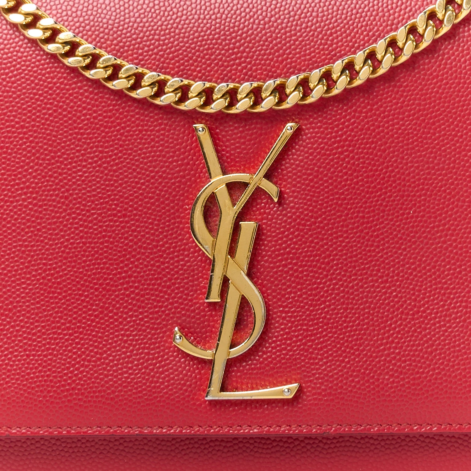 Saint Laurent Grain De Poudre Medium Monogram Kate Satchel Red 9 of 12