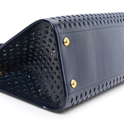 Prada Saffiano Vernice Perforated Tote Royal 9 of 11
