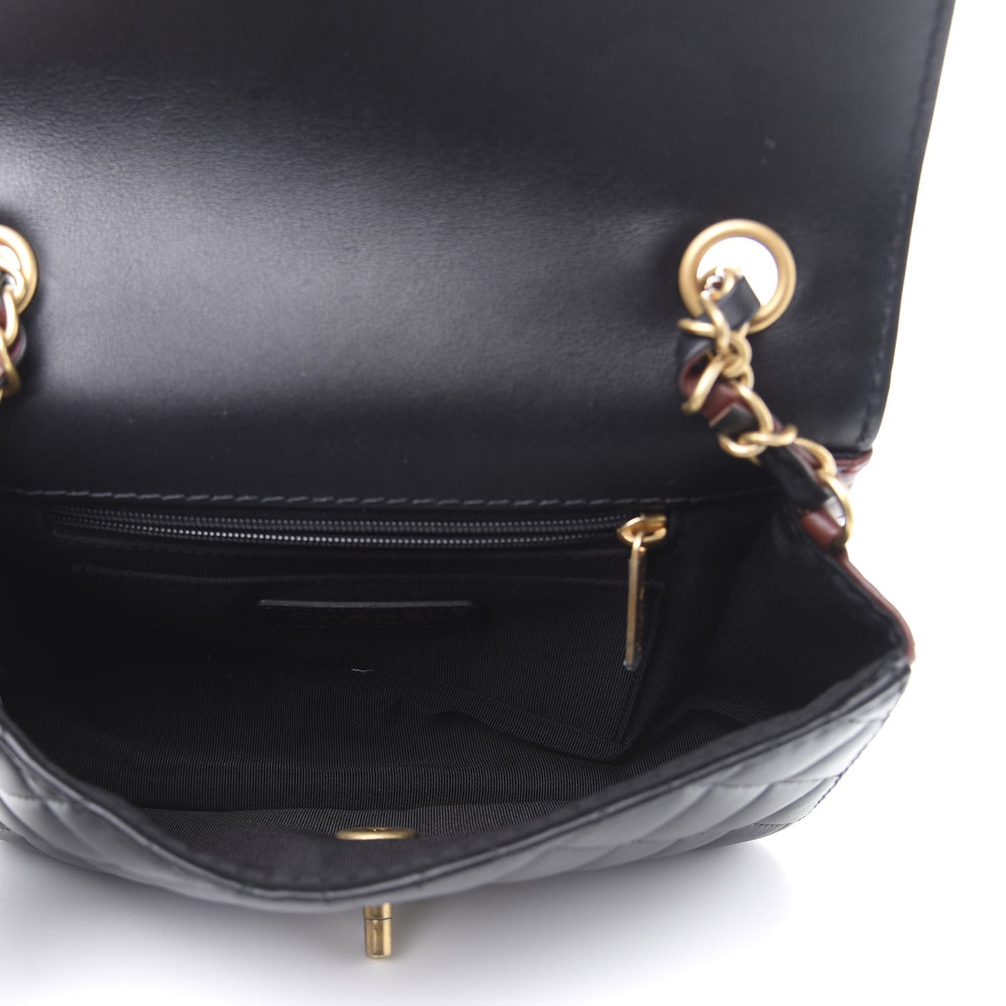 Calfskin Quilted Small Strap Into Flap Bag Black Brown
