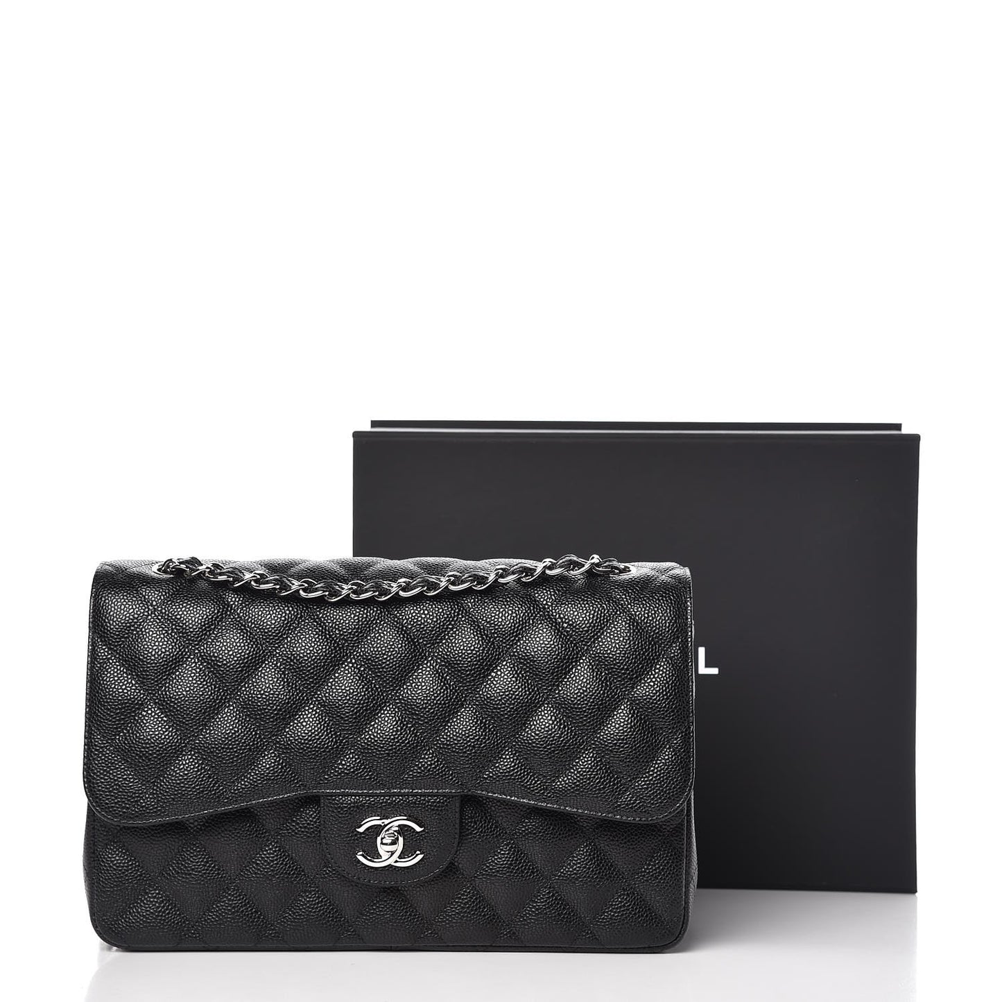 Caviar Quilted Jumbo Double Flap Black