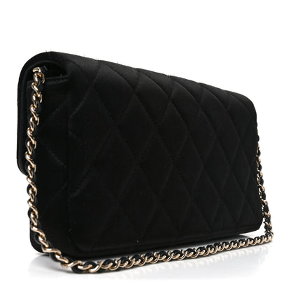 Chanel Satin Quilted Pearl CC Flap Clutch Black 3 of 10