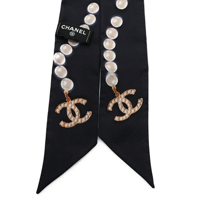 Chanel Silk Pearl CC Slim Bandeau Scarf Dark Navy 2 of 3