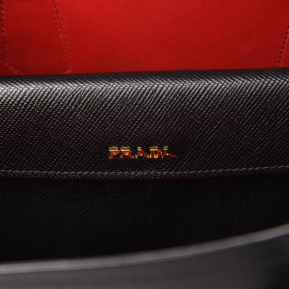Prada Saffiano Cuir Large Double Bag Black Fuoco 8 of 9