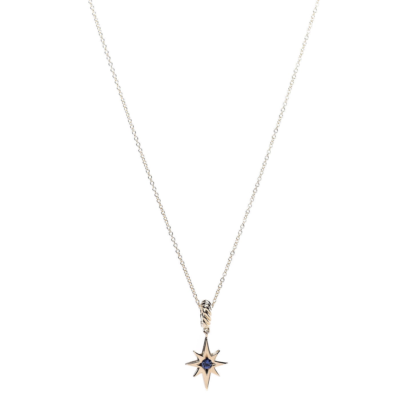 18K Yellow Gold Sapphire North Star Birthstone Charm Pendant Necklace
