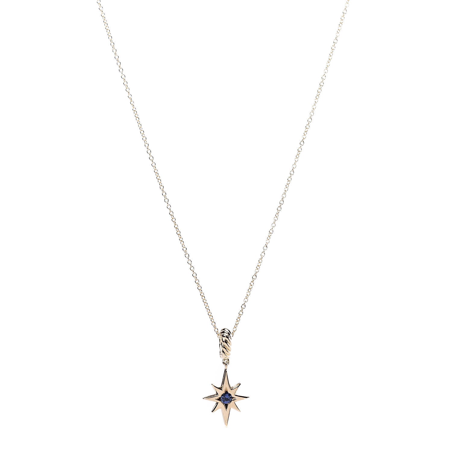 David Yurman 18K Yellow Gold Sapphire North Star Birthstone Charm Pendant Necklace 1 of 7