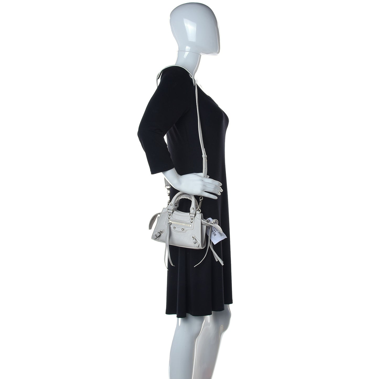 Grained Calfskin Neo Classic Silver Hardware Mini City Chalky White