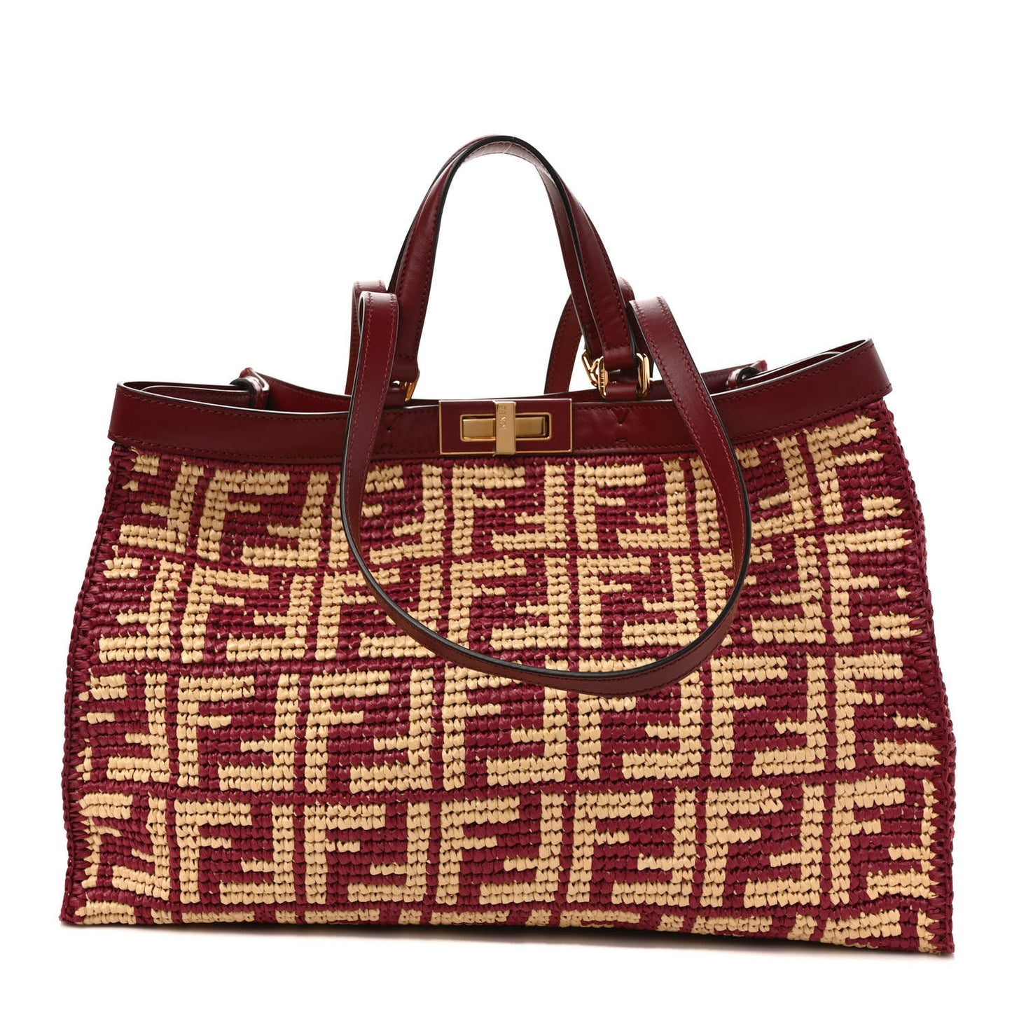 Raffia Vitello King FF Woven Medium Peekaboo X-Tote Barolo Natural