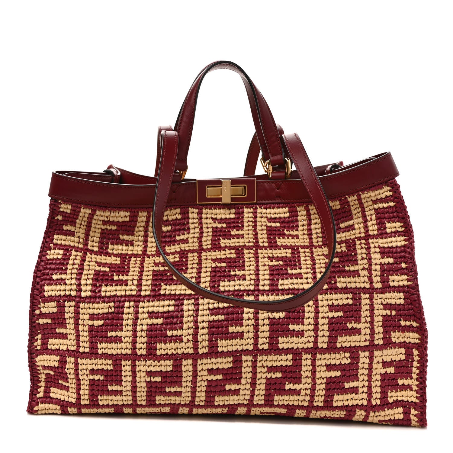 Fendi Raffia Vitello King FF Woven Medium Peekaboo X-Tote Barolo Natural 1 of 8