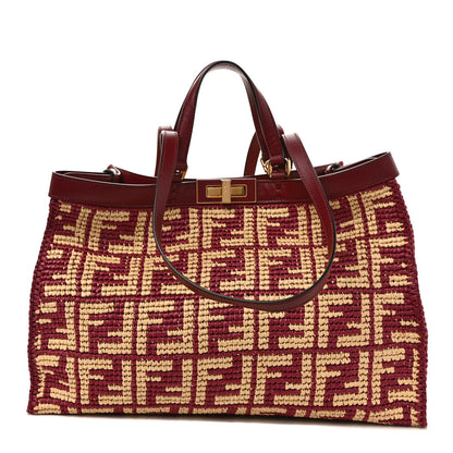 Fendi Raffia Vitello King FF Woven Medium Peekaboo X-Tote Barolo Natural 1 of 8