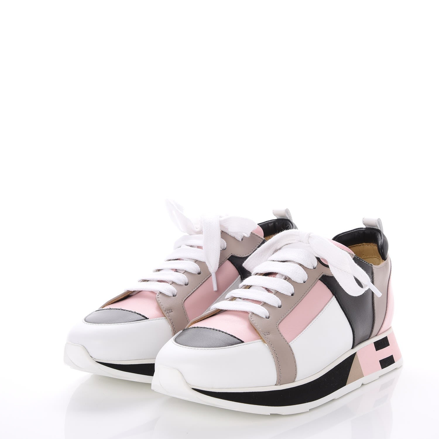 Hermes Calfskin Rebus Sneakers 36.5 Rose Aube Black White 3 of 9