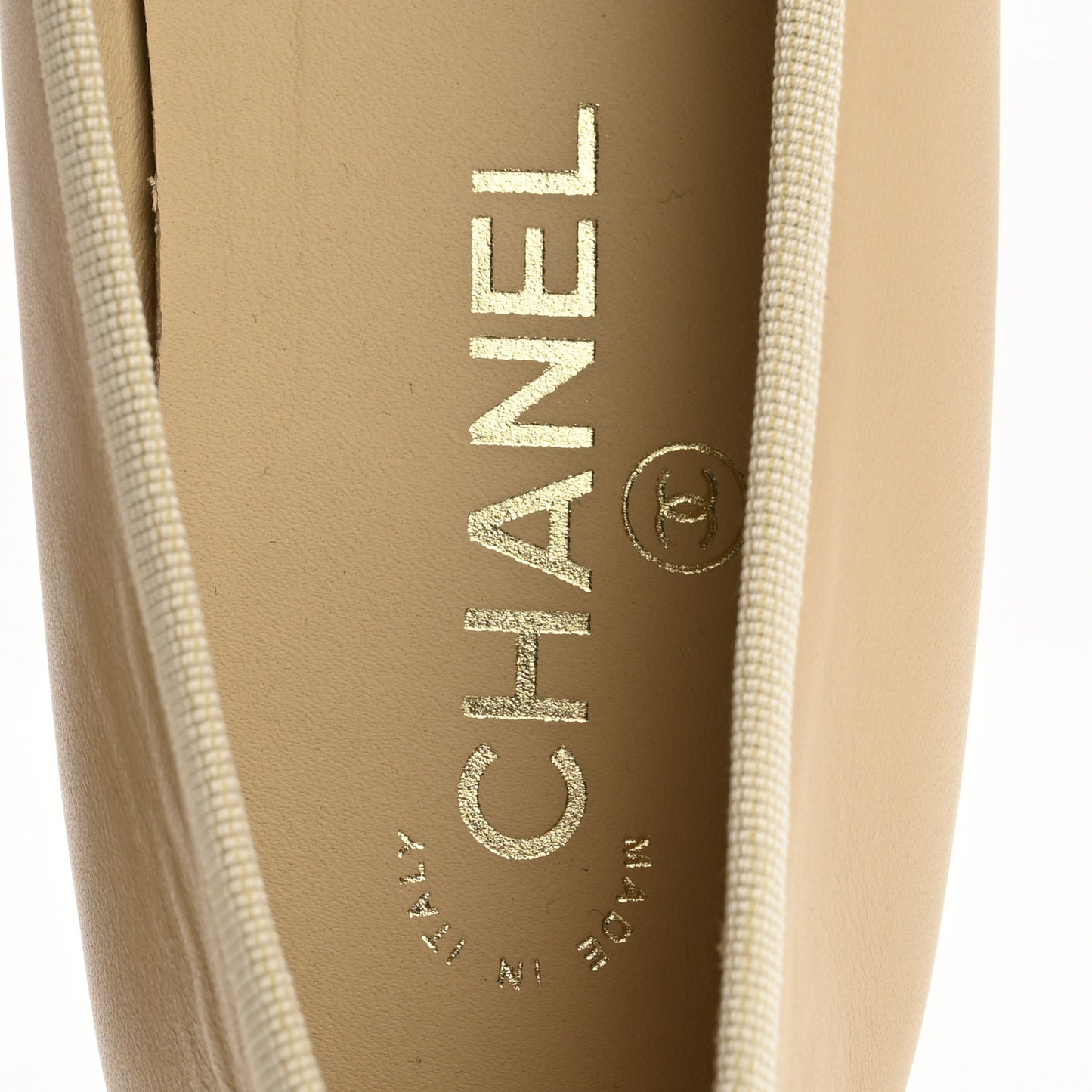 Lambskin Cap Toe CC Ballerina Flats 38 Beige Black