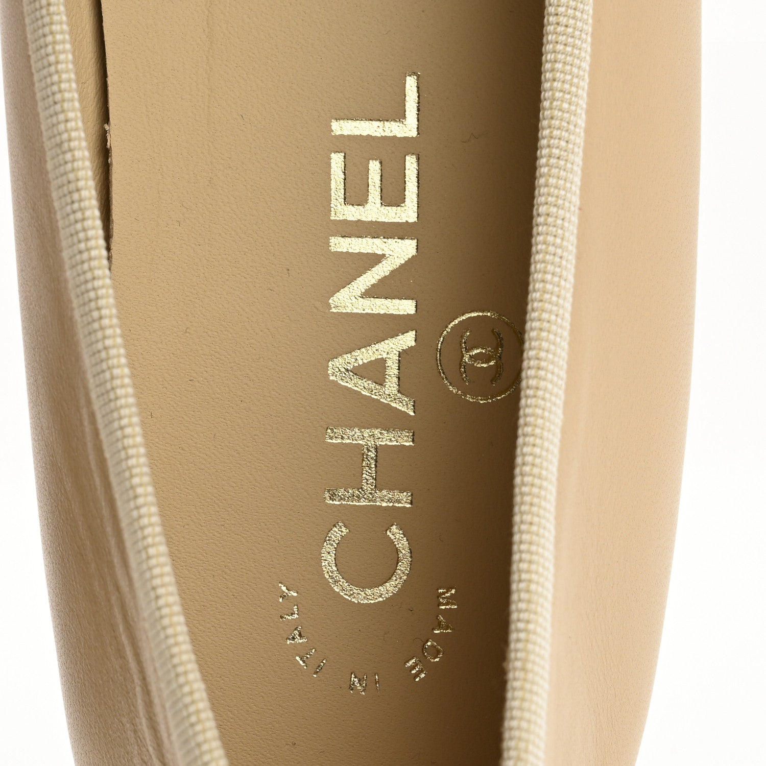 Chanel Lambskin Cap Toe CC Ballerina Flats 38 Beige Black 7 of 10