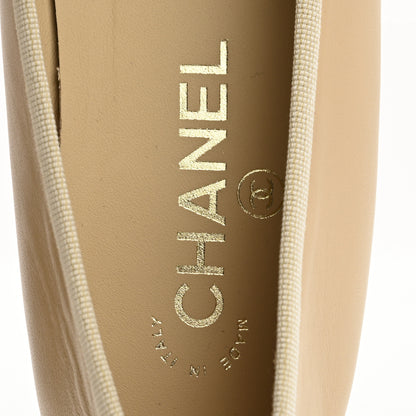 Chanel Lambskin Cap Toe CC Ballerina Flats 38 Beige Black 7 of 10