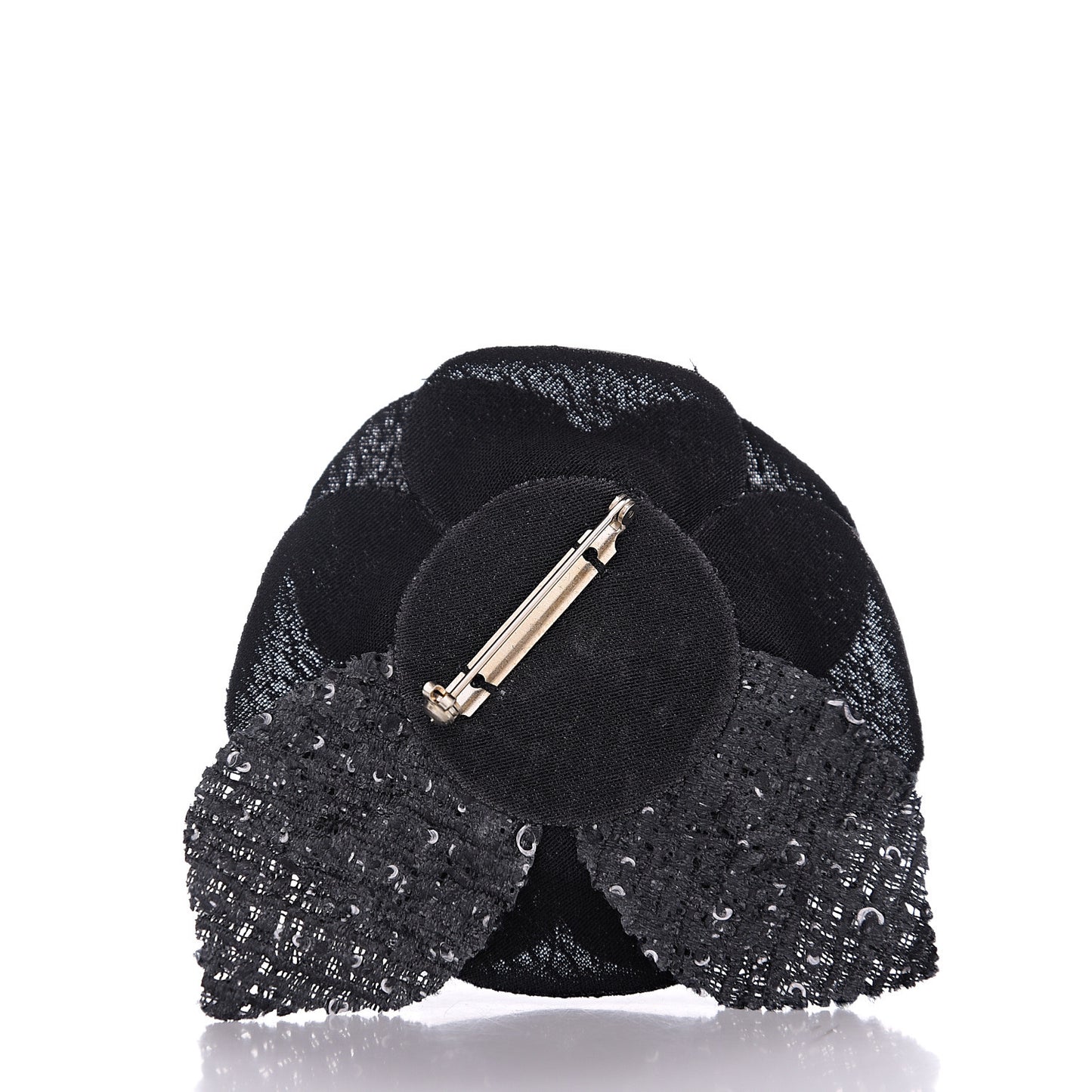 Tweed Camellia Pin Brooch Black White