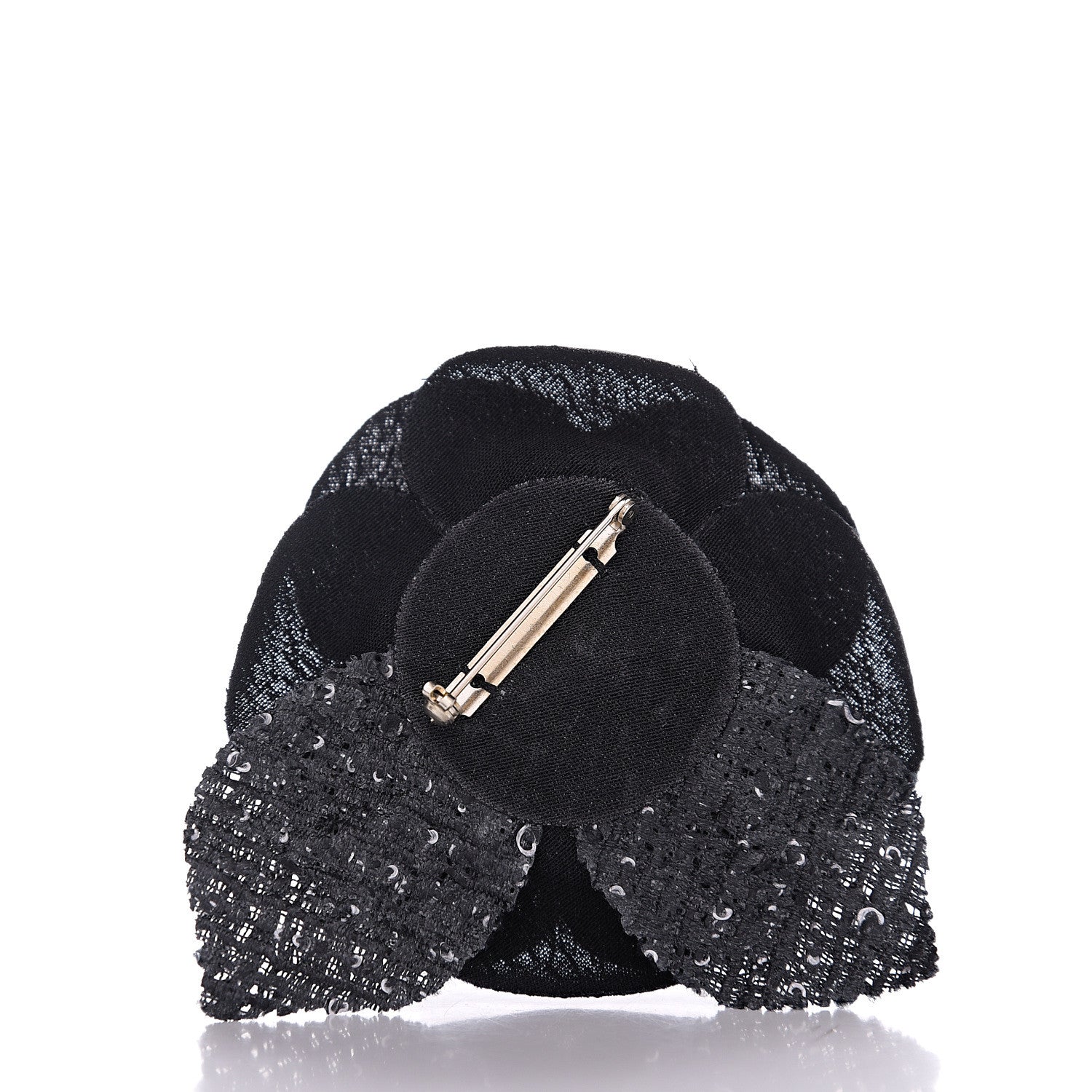 Chanel Tweed Camellia Pin Brooch Black White 2 of 2