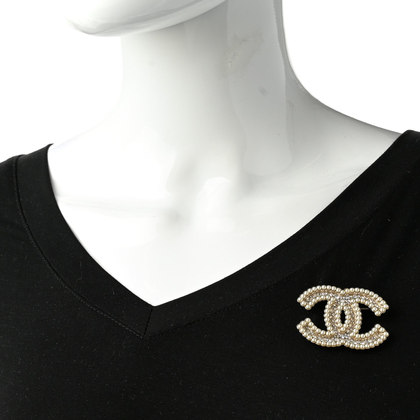 Pearl Crystal CC Brooch Gold