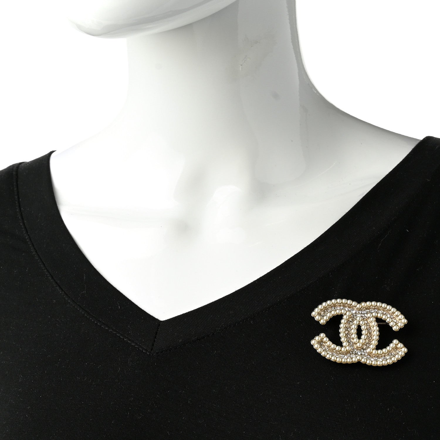 Chanel Pearl Crystal CC Brooch Gold 2 of 5