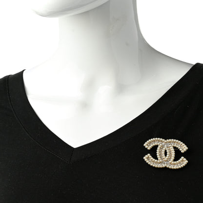 Chanel Pearl Crystal CC Brooch Gold 2 of 5